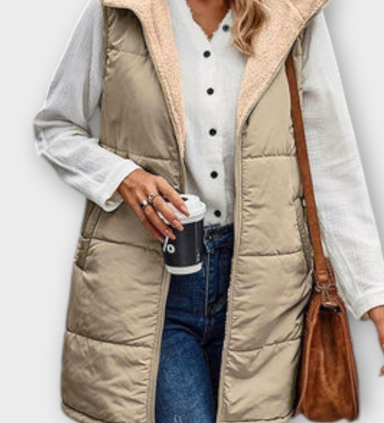 Lang Quiltet Vest med Hætte – Let Varme og Casual Stil