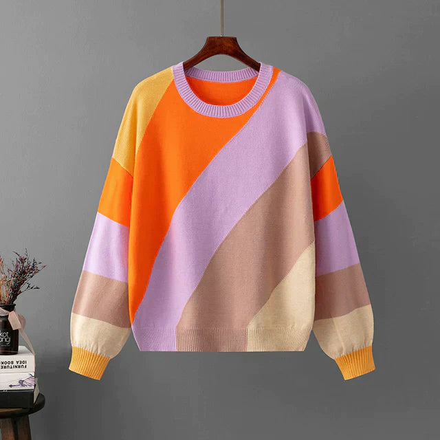 Farveblok Sweatshirt med Geometrisk Design