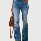 Højtaljede Jeans med Blomsterprint – Farverig Denim med Statement Look