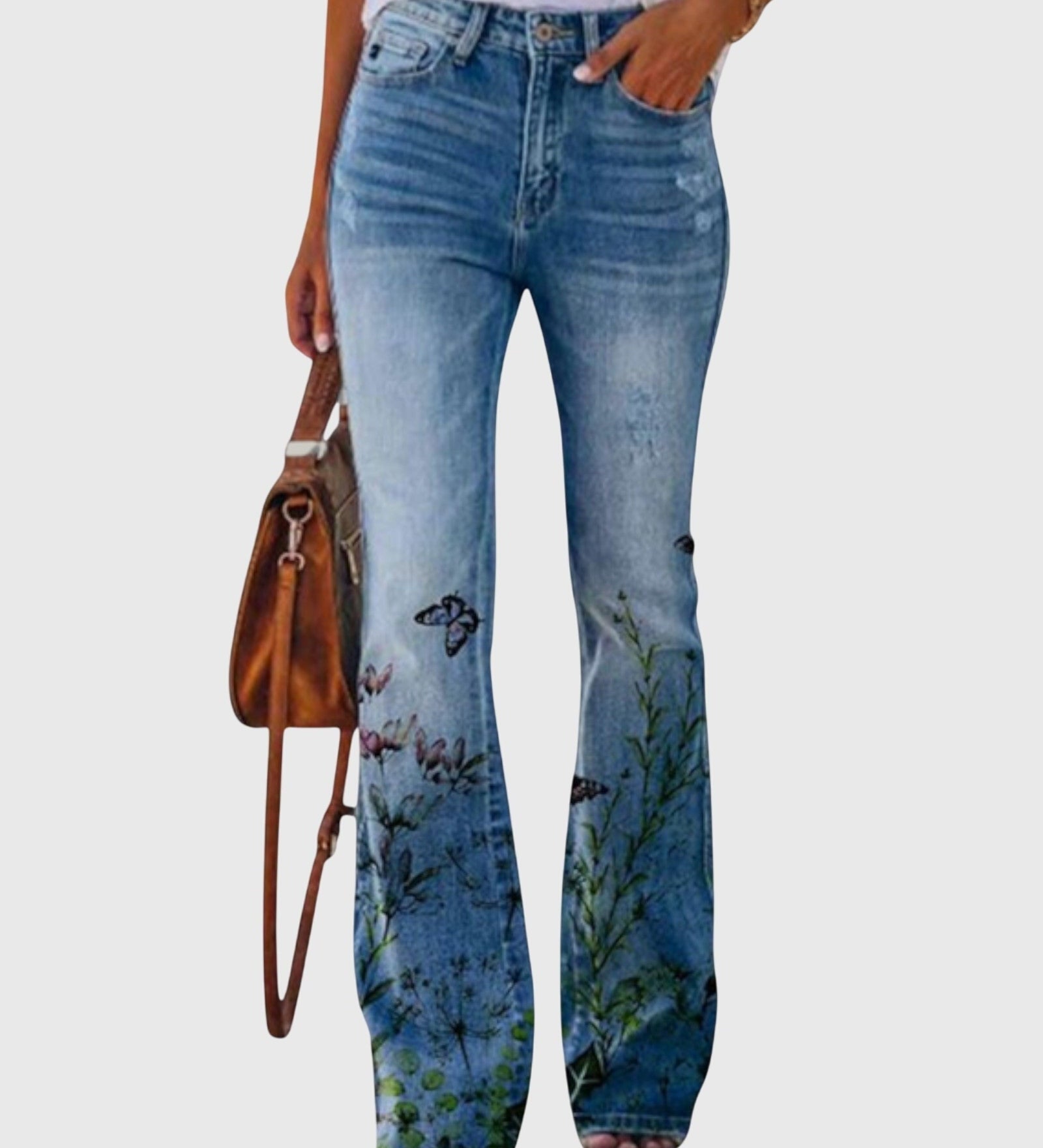 Højtaljede Jeans med Blomsterprint – Farverig Denim med Statement Look