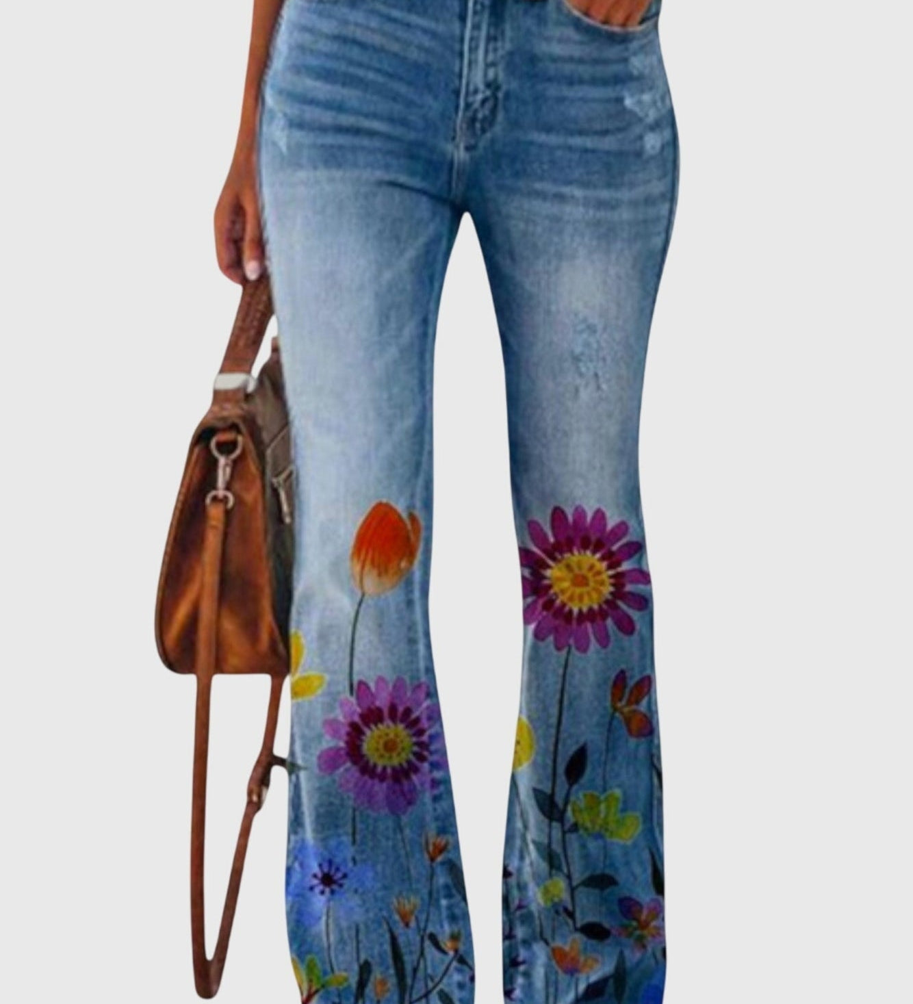 Højtaljede Jeans med Blomsterprint – Farverig Denim med Statement Look