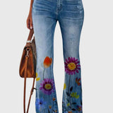 Højtaljede Jeans med Blomsterprint – Farverig Denim med Statement Look