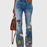 Højtaljede Jeans med Blomsterprint – Farverig Denim med Statement Look