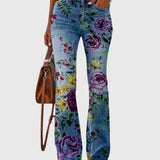 Højtaljede Jeans med Blomsterprint – Farverig Denim med Statement Look