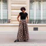 A-Line Midi Nederdel med Leopardprint og Elastik