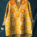 Boheme Damebluse med Mønstret Print og V-Hals