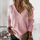 Strikket V-Hals Sweater med Afslappet Pasform
