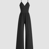 Ærmeløs Jumpsuit med V-Hals og Vide Ben til Kvinder