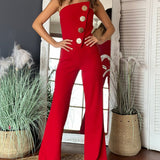 Asymmetrisk Jumpsuit med Dekorative Knapper og Vide Ben