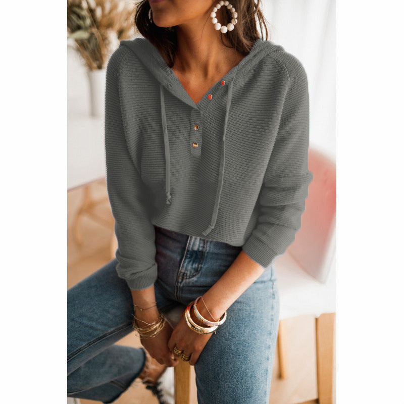 Hættetrøje Dame | Hoodie med V-Hals og Knapper