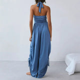 Boheme dame jumpsuit med halterneck og draperede ben