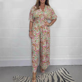 Farverig Jumpsuit med Mønster og Korte Ærmer