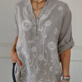 Dame Tunika Bluse med Broderi og Knapper – Let og Blomstrende