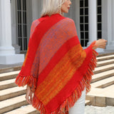 Farverig poncho med frynser til kvinder – varm og stilfuld elegance