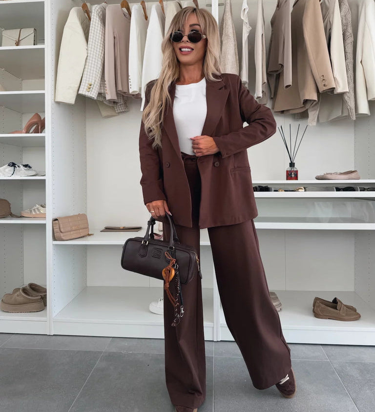 Afslappet Sæt med Oversized Blazer og Vide Bukser til Kvinder