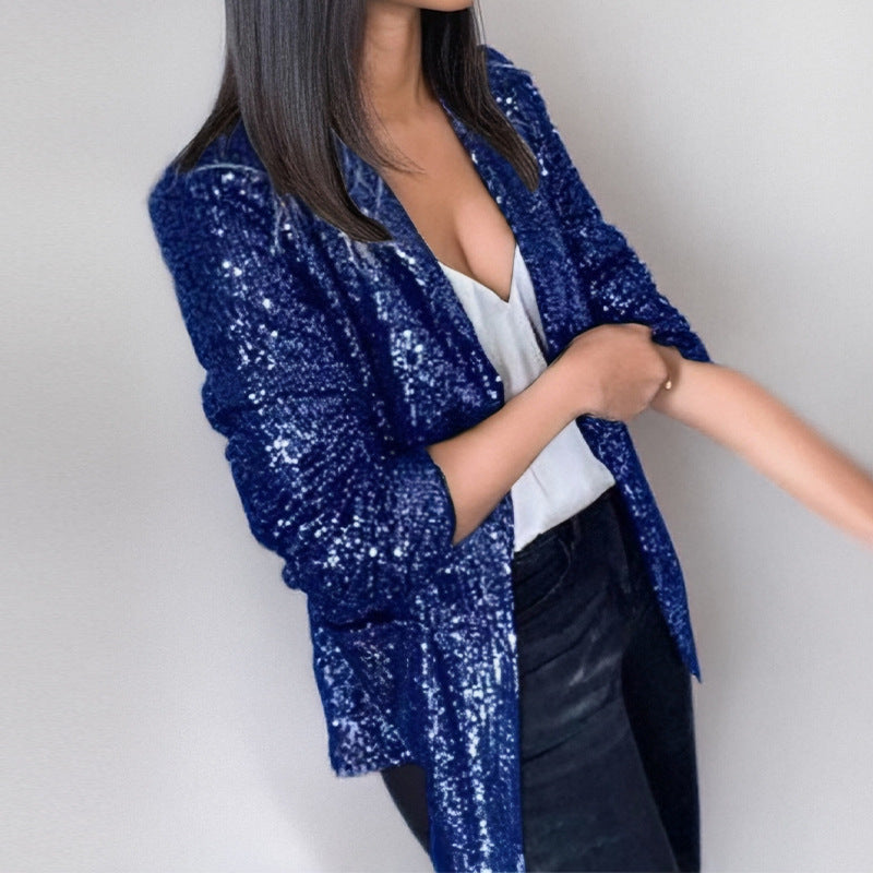 Festblazer med Pailletter og Elegant Pasform til Kvinder
