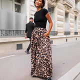 A-Line Midi Nederdel med Leopardprint og Elastik