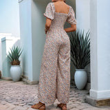 Blomstret Jumpsuit med Vide Ben og Smock Overdel