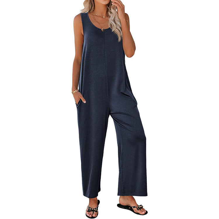 Basic Ærmeløs Jumpsuit i Løst Fit med Lommer