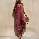 Sommer jumpsuit til kvinder med tie-dye mønster og elastiske ben