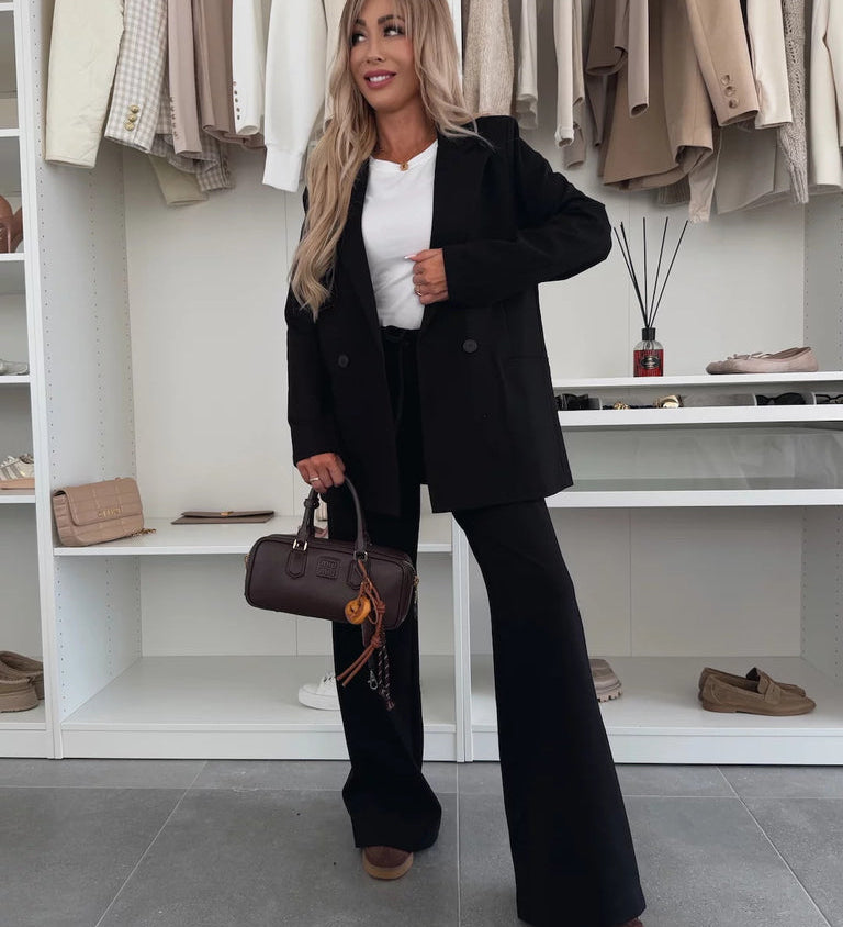 Afslappet Sæt med Oversized Blazer og Vide Bukser til Kvinder