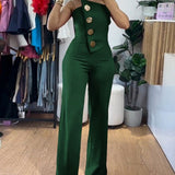 Énskulder jumpsuit med brede ben og dekorative knapper