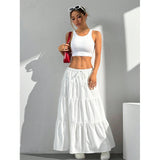 Dames Maxi Rok – Katoenmix – A-lijn – Gelaagde Look – Verstelbare Tailleband