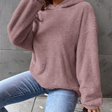 Blød teddy hoodie med høj hals og afslappet pasform