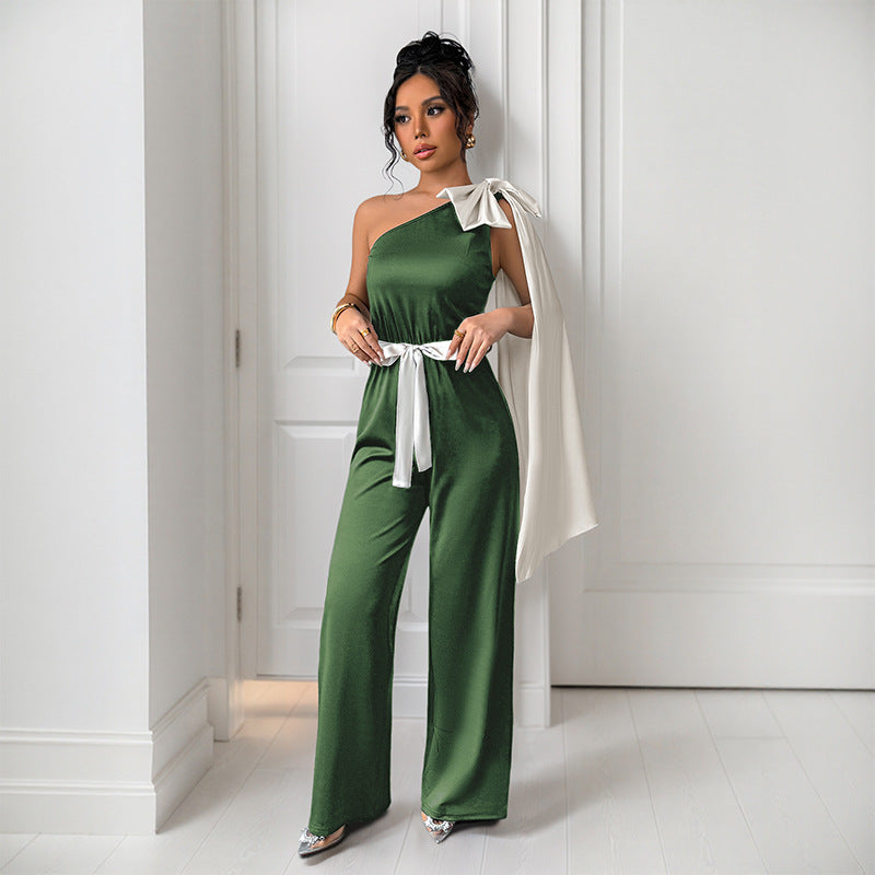 One-Shoulder Jumpsuit med Sløjfe og Bælte