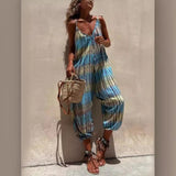 Sommer jumpsuit til kvinder med tie-dye mønster og elastiske ben