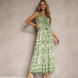 Sommer jumpsuit til kvinder med mønster og bindebånd