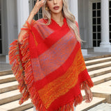 Farverig poncho med frynser til kvinder – varm og stilfuld elegance