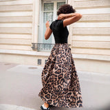 A-Line Midi Nederdel med Leopardprint og Elastik
