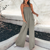 Sommer jumpsuit til kvinder med smock top og brede ben