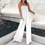 Sommer jumpsuit til kvinder med smock top og brede ben