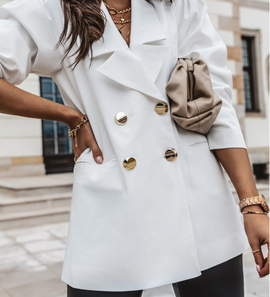 Oversized Dobbeltradet Blazer med Markerede Skuldre
