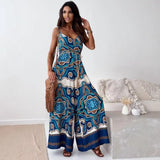 Boheme dame jumpsuit med brede ben og justerbart bindebånd