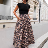A-Line Midi Nederdel med Leopardprint og Elastik