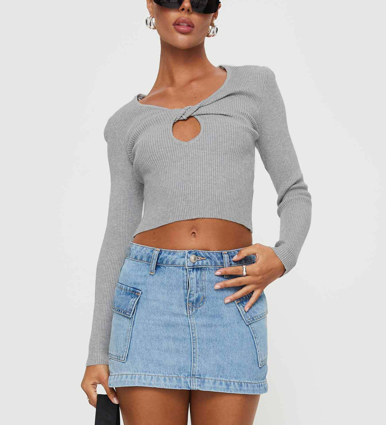 Cargo Denim Mininederdel med Lommer