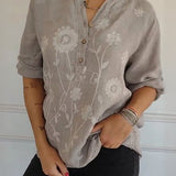 Dame Tunika Bluse med Broderi og Knapper – Let og Blomstrende