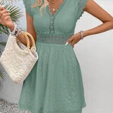 Broderet Sommerkjole med Blonde og V-Hals