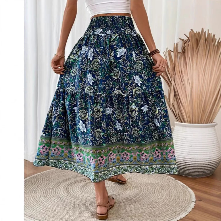 Boheme Maxi Nederdel med Blomsterprint og Elastik