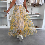 Chiffon Maxi Nederdel med Citronprint og Elastik