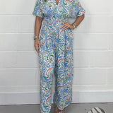 Farverig Jumpsuit med Mønster og Korte Ærmer