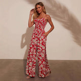 Sommer jumpsuit til kvinder med blomsterprint og smock top