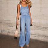 Høj Talje Denim Overalls med Vide Ben til Kvinder