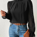 Elegant Damebluse med Høj Hals og Transparente Ærmer