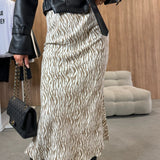 Midinederdel med leopardprint og let A-line pasform til kvinder