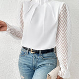 Elegant Damebluse med Høj Hals og Transparente Ærmer