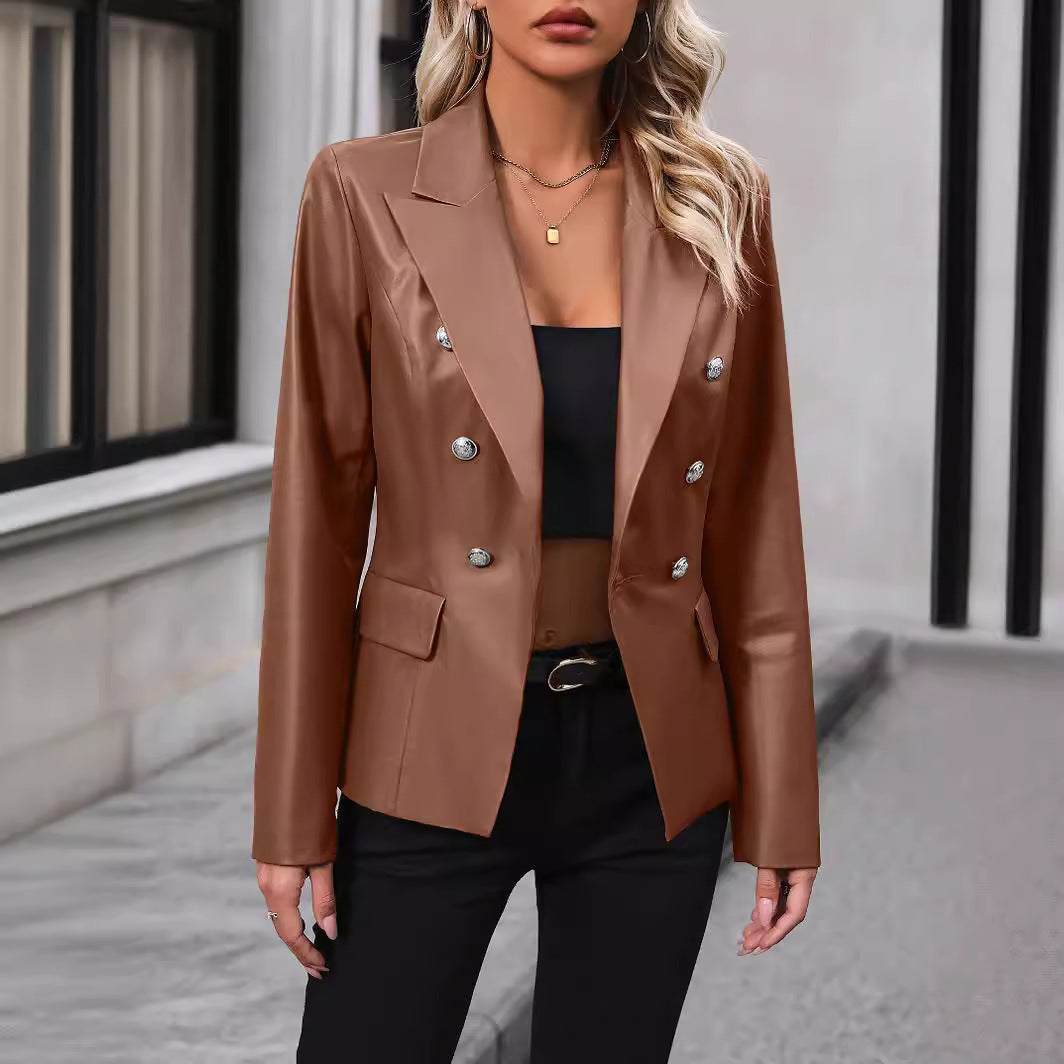 Dobbeltradet Blazer med Skinnende Finish til Kvinder